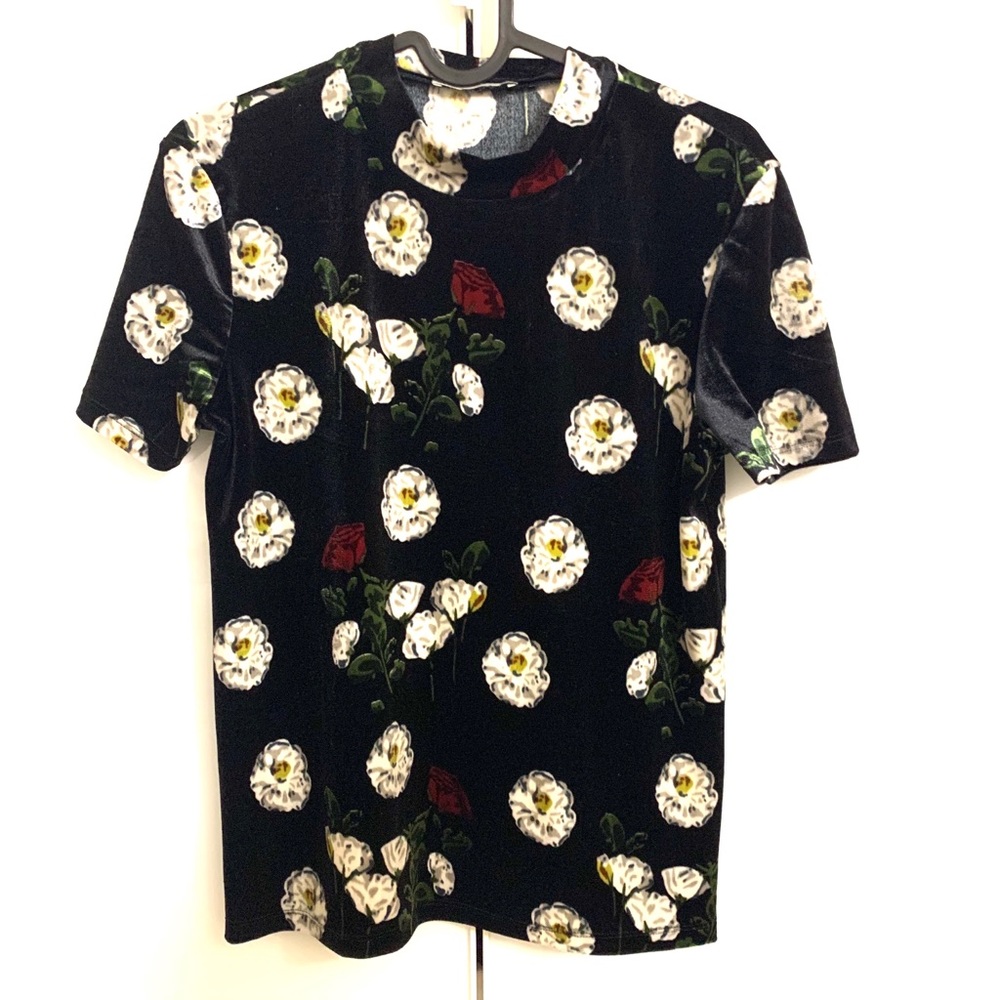 Zara velvet short sleeve floral top small size